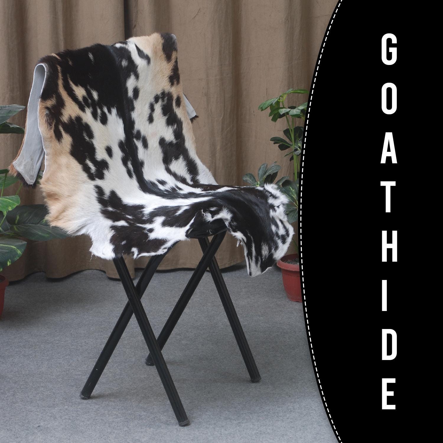 Luxurious Black White Handmade Goat Skin Rug - Unique Natural Beauty for Your Home