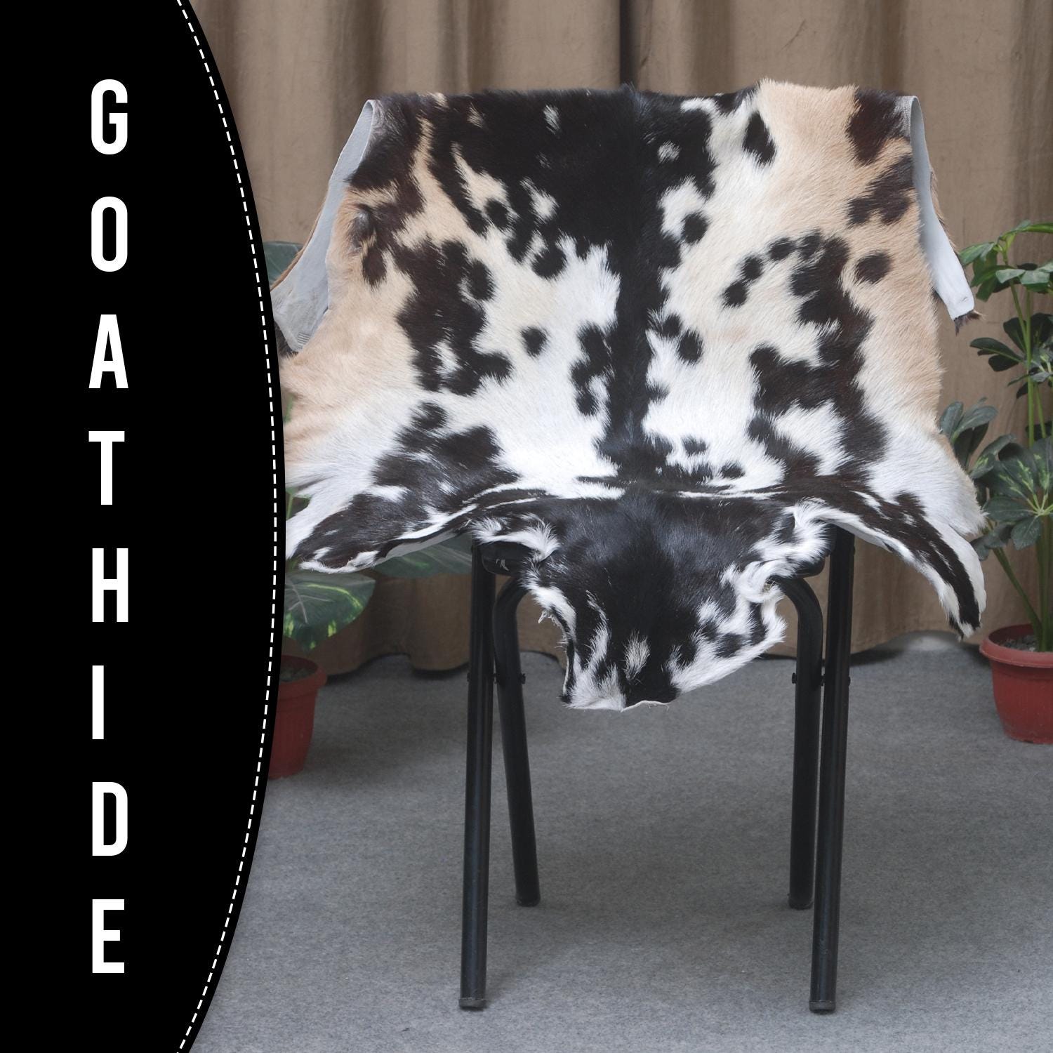 Luxurious Black White Handmade Goat Skin Rug - Unique Natural Beauty for Your Home