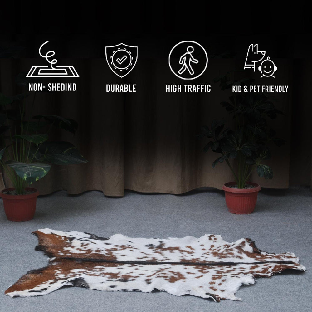 Luxurious Brown & White Goat Skin Rug - Premium Hair-on Goat Hide Rug - Natural - Eco-Friendly - Unique Patterns - Hypoallergenic - Celestial Leather Limited