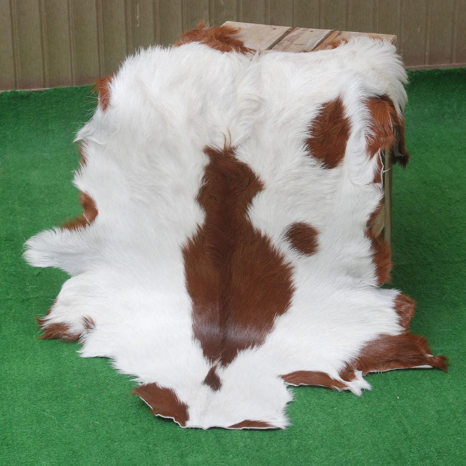 Luxury Brown & White Goat Skin Rug Handmade from Pure Goat Skin Leather - Soft, Durable, Eco-Friendly, Unique Colour Variations - Celestial Leather Limited