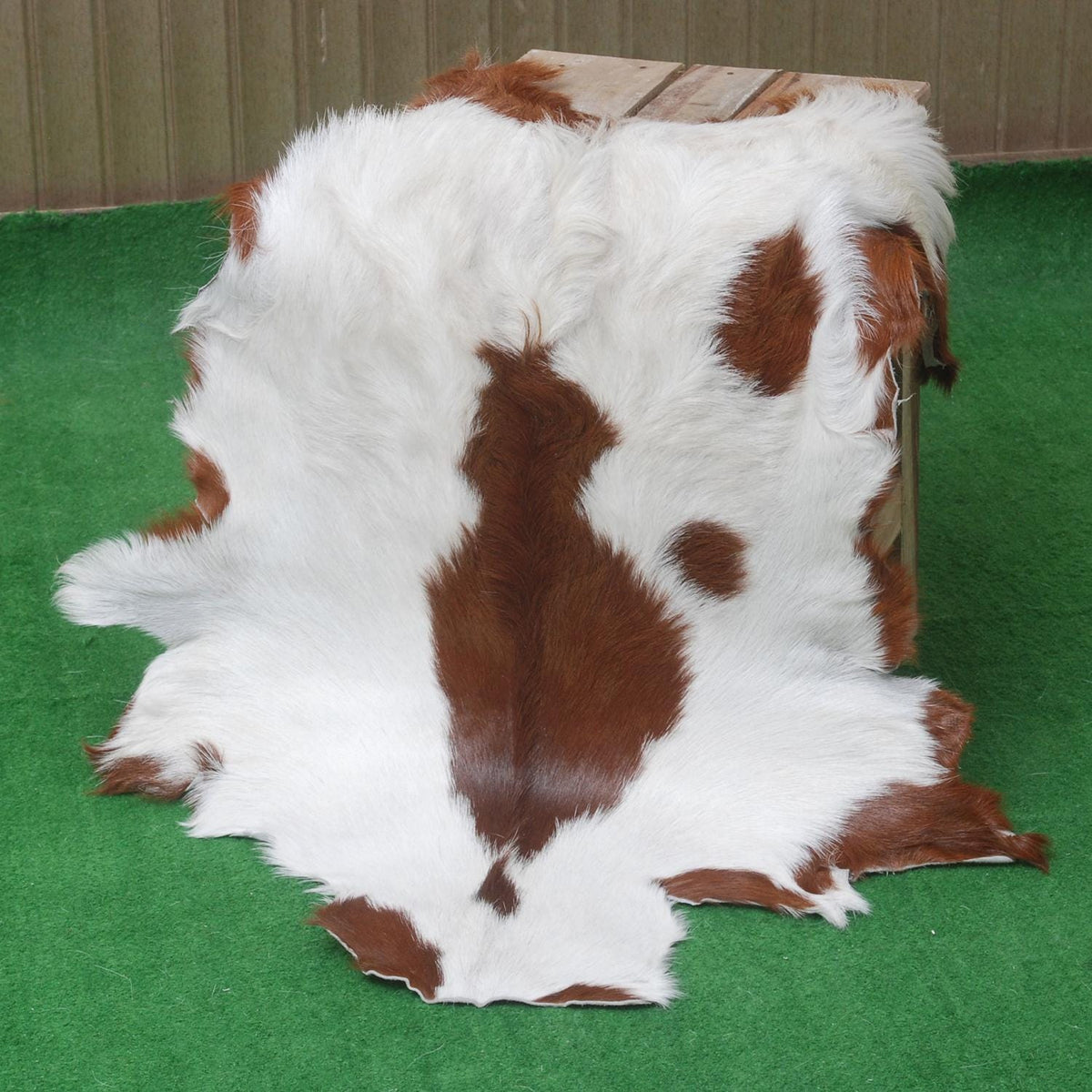 Luxury Brown & White Goat Skin Rug Handmade from Pure Goat Skin Leather - Soft, Durable, Eco-Friendly, Unique Colour Variations - Celestial Leather Limited