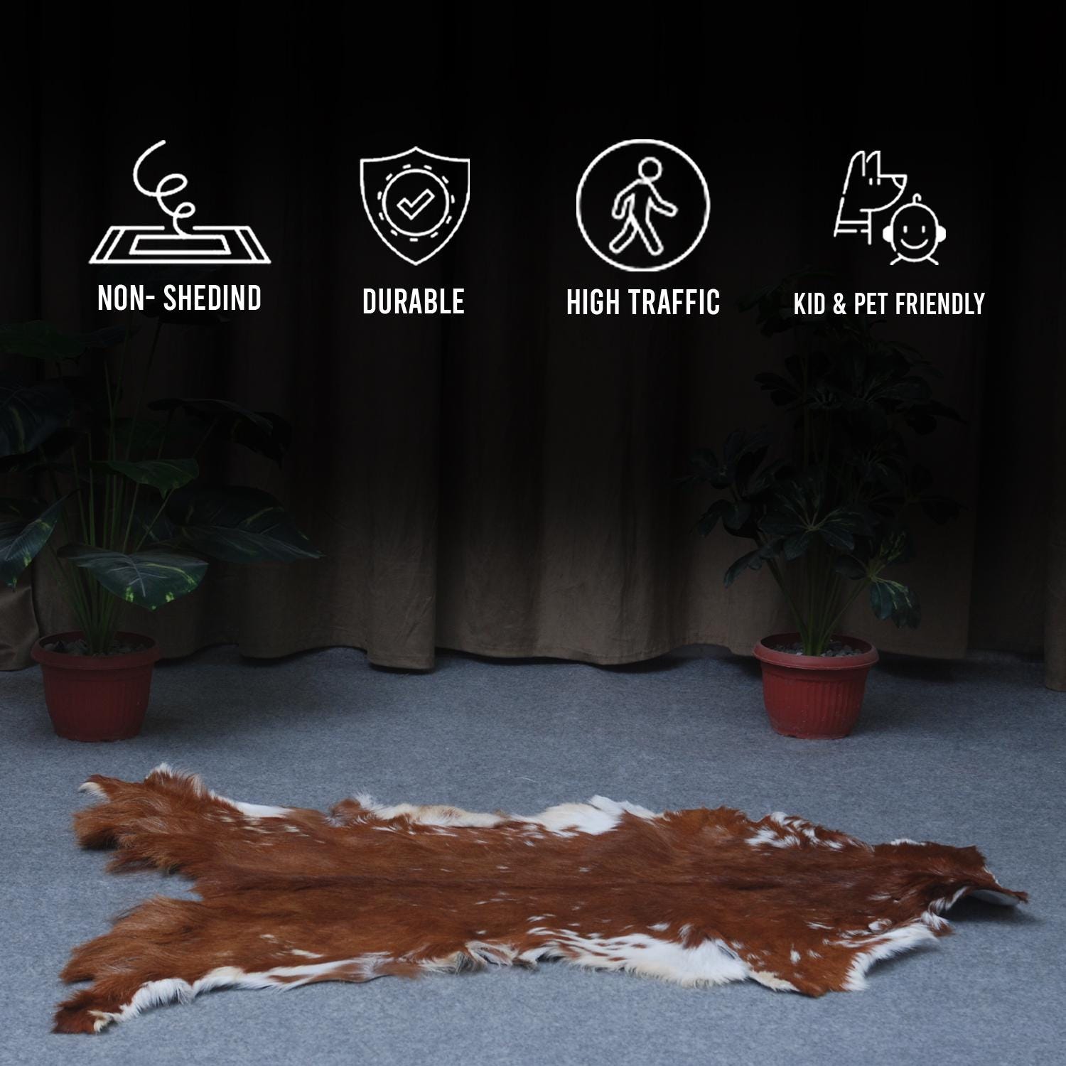 Luxury Brown & White Goat Hide Rug | Premium Hair-On Skin Rug for Home Decor - Celestial Leather Limited