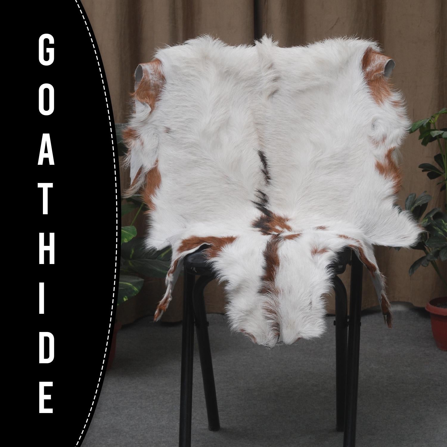 Luxurious Brown and White Goat Hide Rug | Handcrafted Premium Goatskin Rug - Sustainable, Eco-friendly, Hypoallergenic, Non-slip Suede Back - Celestial Leather Limited