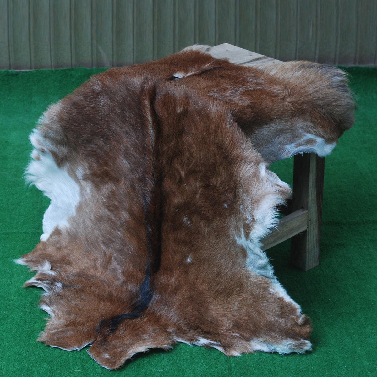 Luxury Brown and White Genuine Goat Hide Rug - Premium 100% Natural Hair-On Goat Skin Rug - Handcrafted and Sustainable Home Decor - Celestial Leather Limited