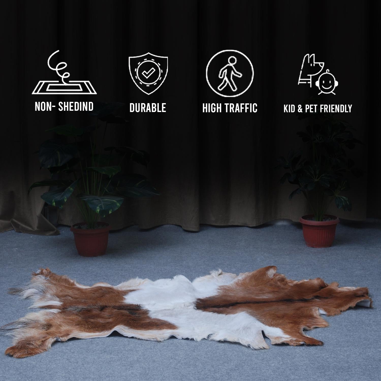 Premium Handcrafted Brown and White Goat Skin Rug - Luxury Hair-on Goatskin Rug for Elegant Spaces - Celestial Leather Limited