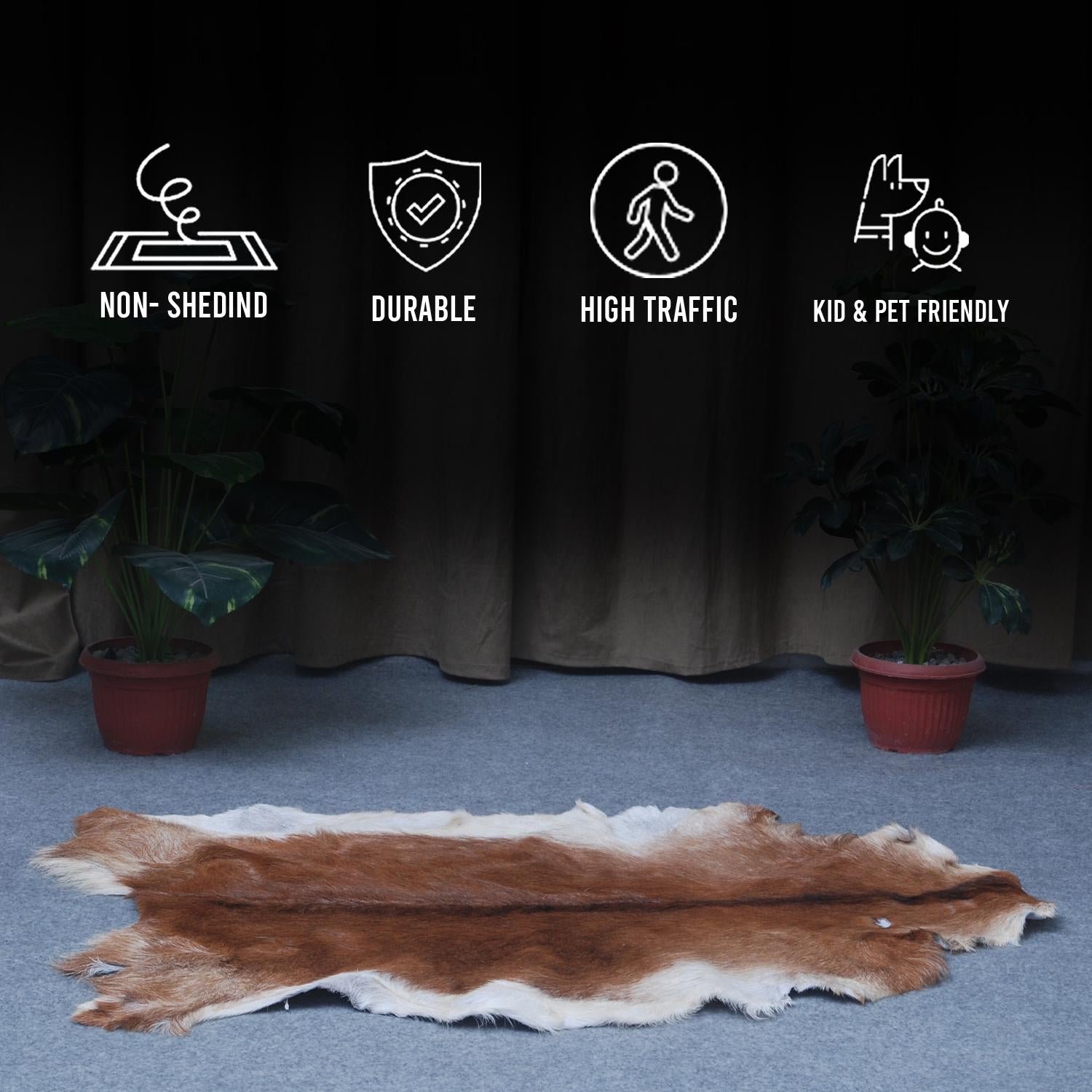 Luxury Brown and White Goat Hide Rug - Natural Premium Hair-On Goat Skin Rug - Handcrafted Eco-Friendly Home Decor - Celestial Leather Limited