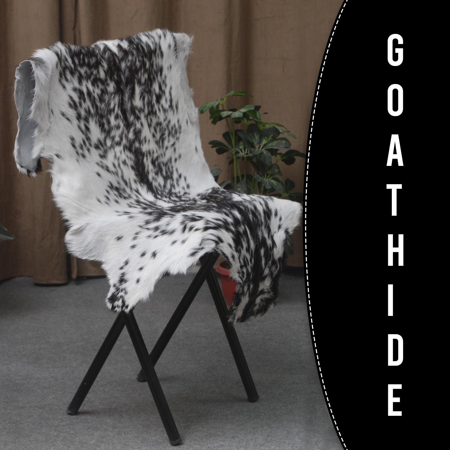 Luxury Black & White Natural Goatskin Rug | Modern Decor | Hypoallergenic - Non-shedding | Sustainable Eco-friendly Design