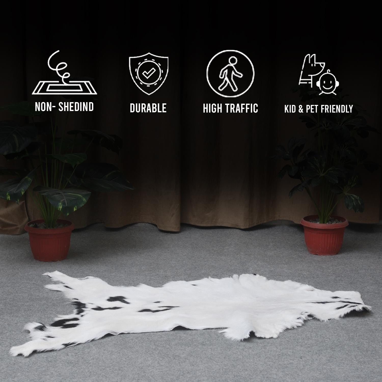 Luxurious Natural Brown & White Goat Skin Rug - Modern Sophistication for Home Decor - Celestial Leather Limited