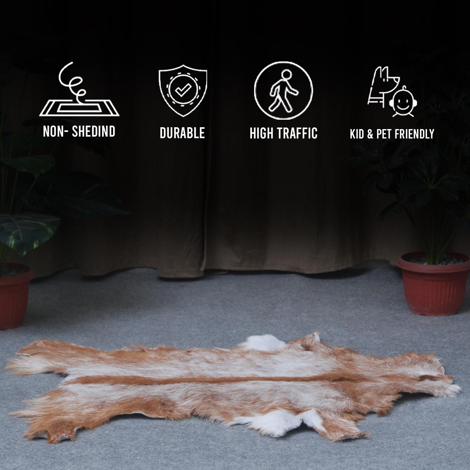 Luxurious Brown and White Goat Hide Rug - Premium Hair-on Goat Skin Rug - Handcrafted Elegance for Your Home - Eco-Friendly and Stylish - Celestial Leather Limited