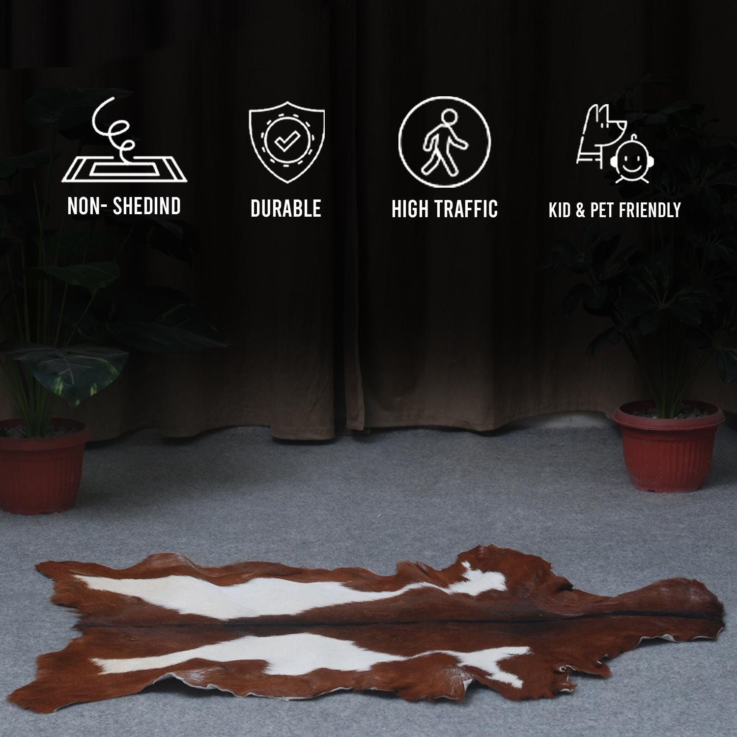 Luxurious Brown & White Hair-on Goat Skin Rug - Premium Goat Hide Rug Elegance - Sophistication for Home Décor - Hypoallergenic - Celestial Leather Limited