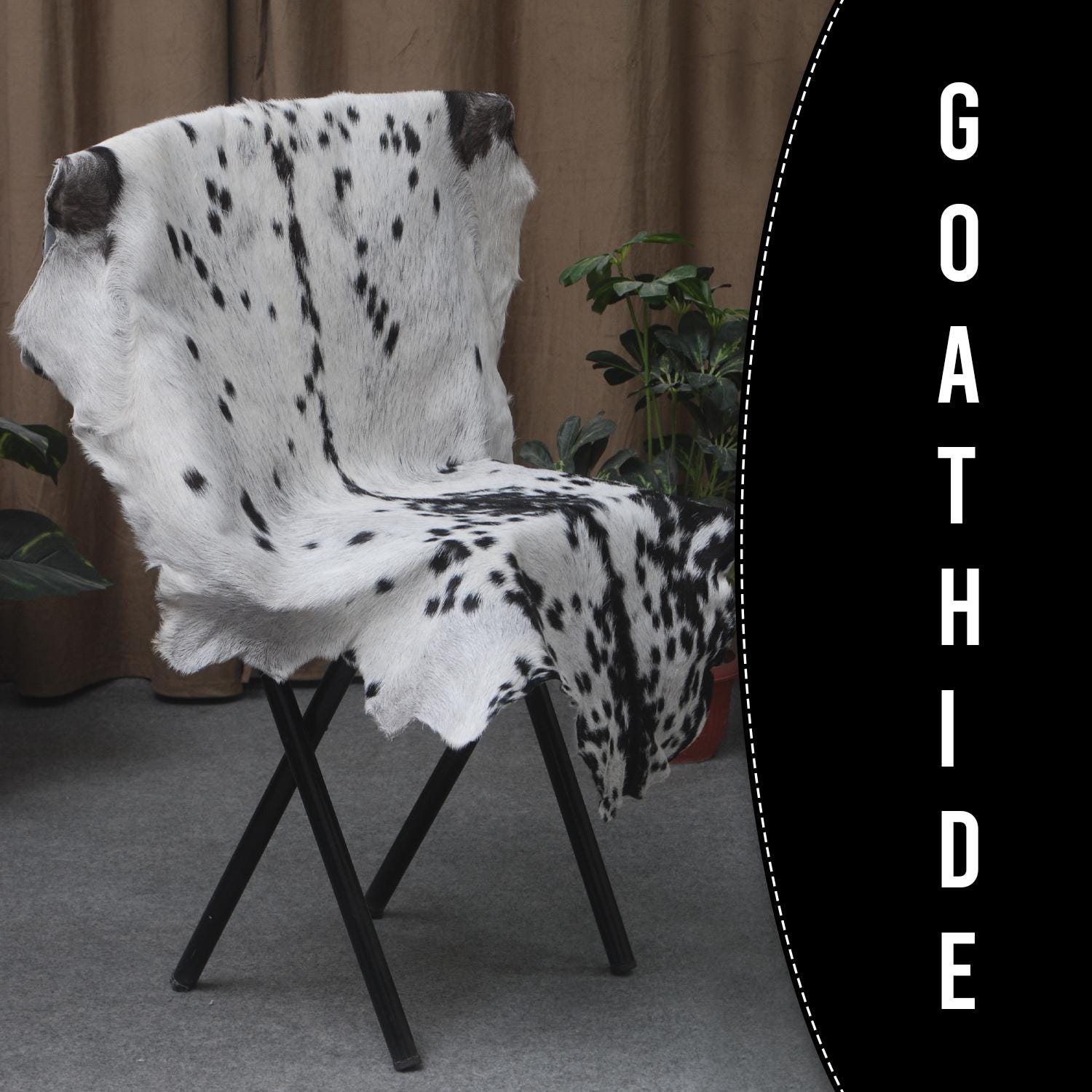 Luxurious Black & White Goat Skin Rug - Handmade Pure Goat Skin Floor Rug with Unique Color Variations, Soft & Eco-Friendly
