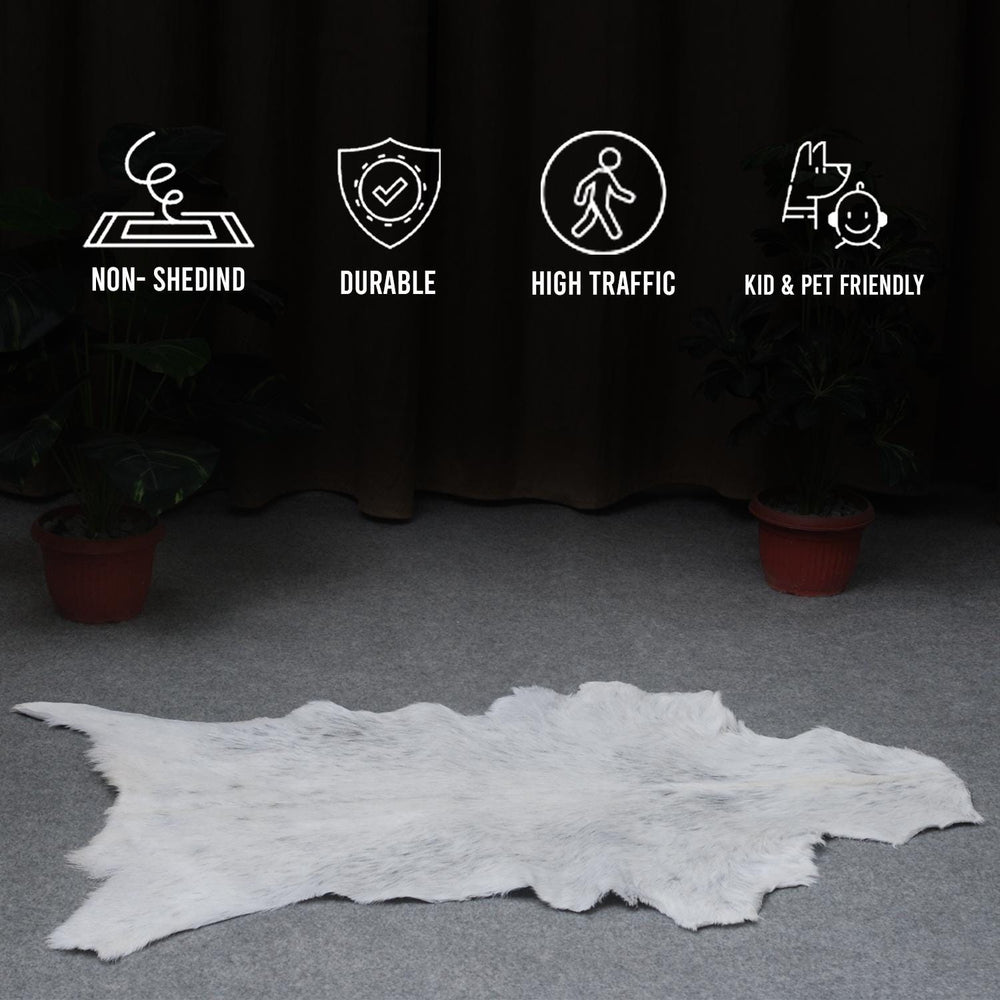 Luxury Grey & White Natural Goat Skin Rug - Serene - Tranquil Wall Decor - Sustainable, Eco-Friendly, Non-Slip Backing - Hypoallergenic - - Celestial Leather Limited