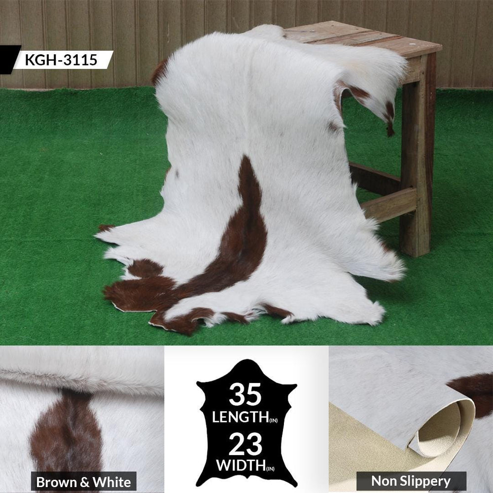 Luxury Brown & White Goat Hide Rug - Premium Hair-on Skin - Eco-Friendly - Hypoallergenic - Handcrafted Elegance for Any Room - Celestial Leather Limited