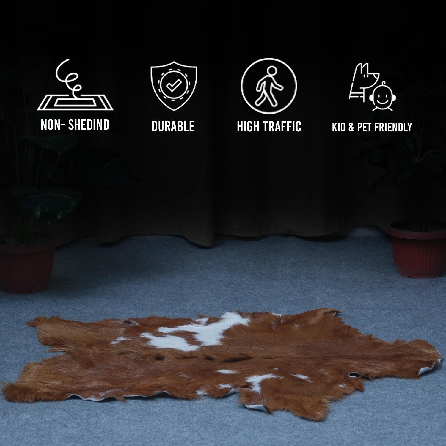 Luxury Brown & White Goat Skin Rug with Unique Patterns - Eco-Friendly - Hypoallergenic for Living Room or Bedroom Décor - Celestial Leather Limited