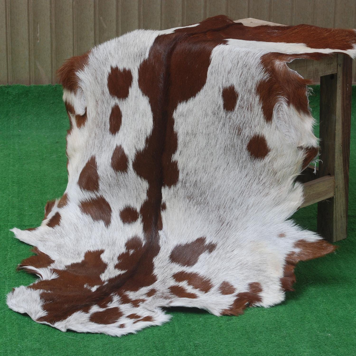 Luxurious Brown and White Goat Skin Rug - Premium Hair-On, Natural, and Sustainable - Elegant Home Decor Addition - Celestial Leather Limited