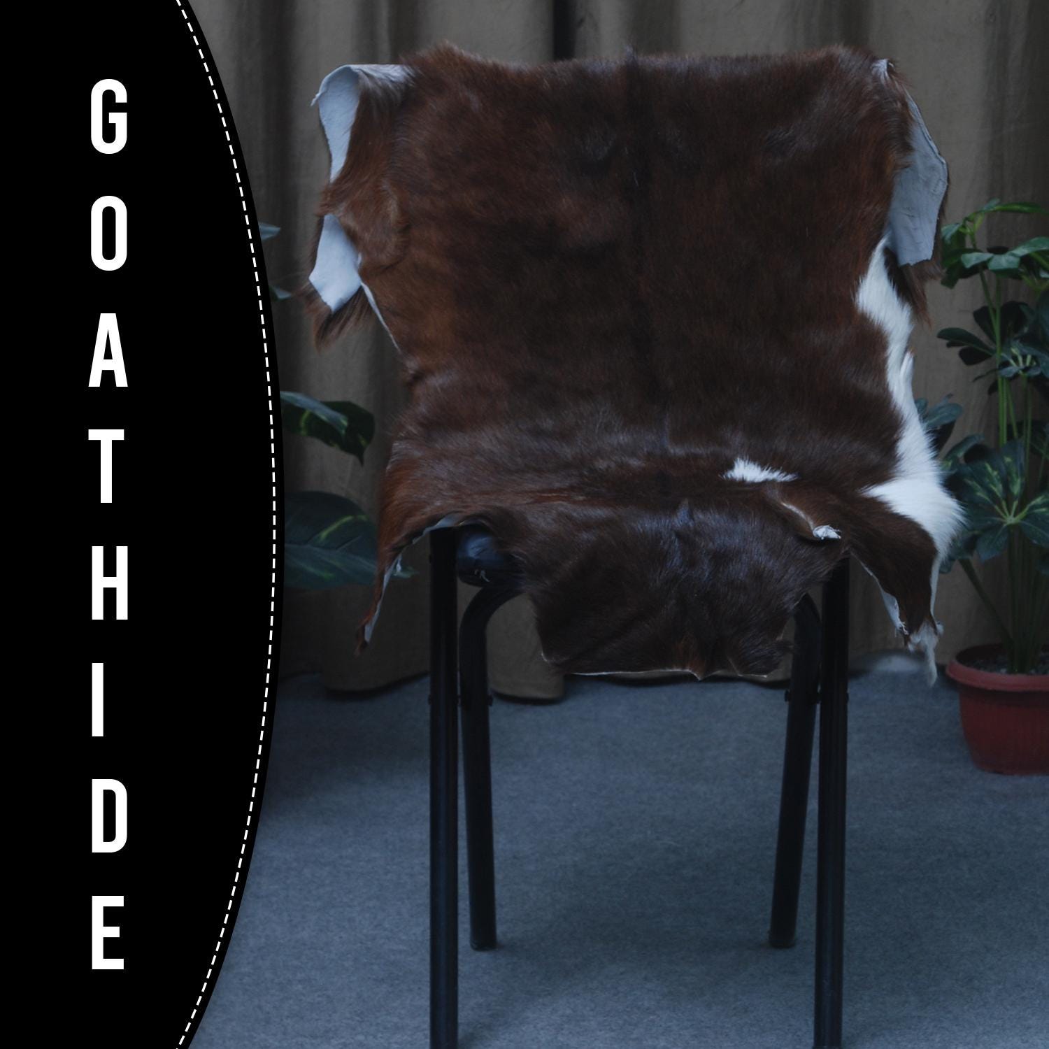 Luxury Handmade Dark Brown & White Goat Skin Rug - Soft, Hypoallergenic, & Sustainable