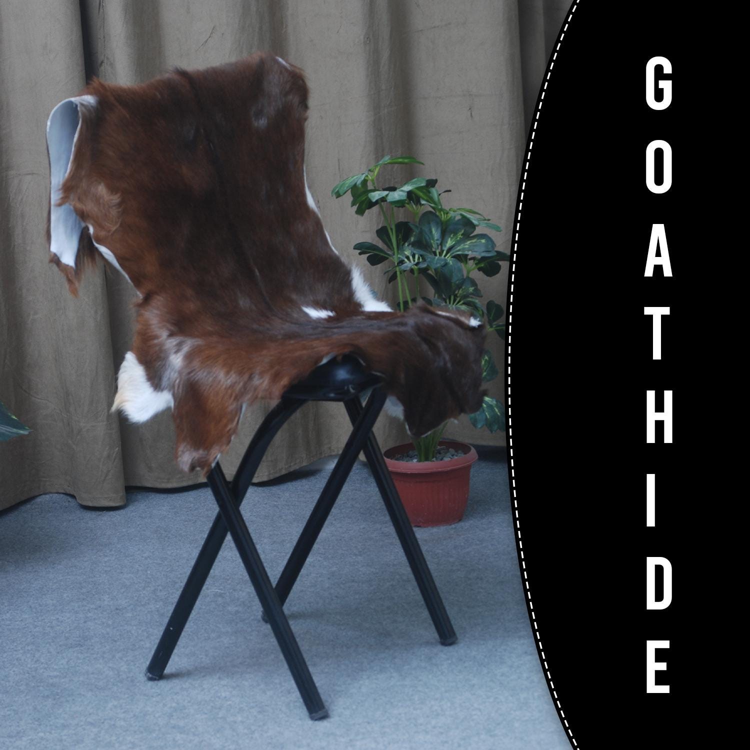 Luxury Handmade Dark Brown & White Goat Skin Rug - Soft, Hypoallergenic, & Sustainable