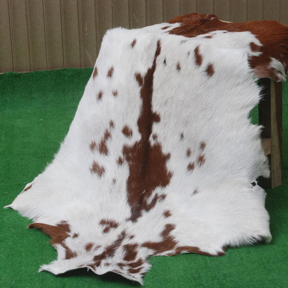 Luxury Brown & White Goat Skin Rug - Handmade Pure Goat Skin Floor Rug with Unique Colour Variations & Hypoallergenic Qualities - Celestial Leather Limited