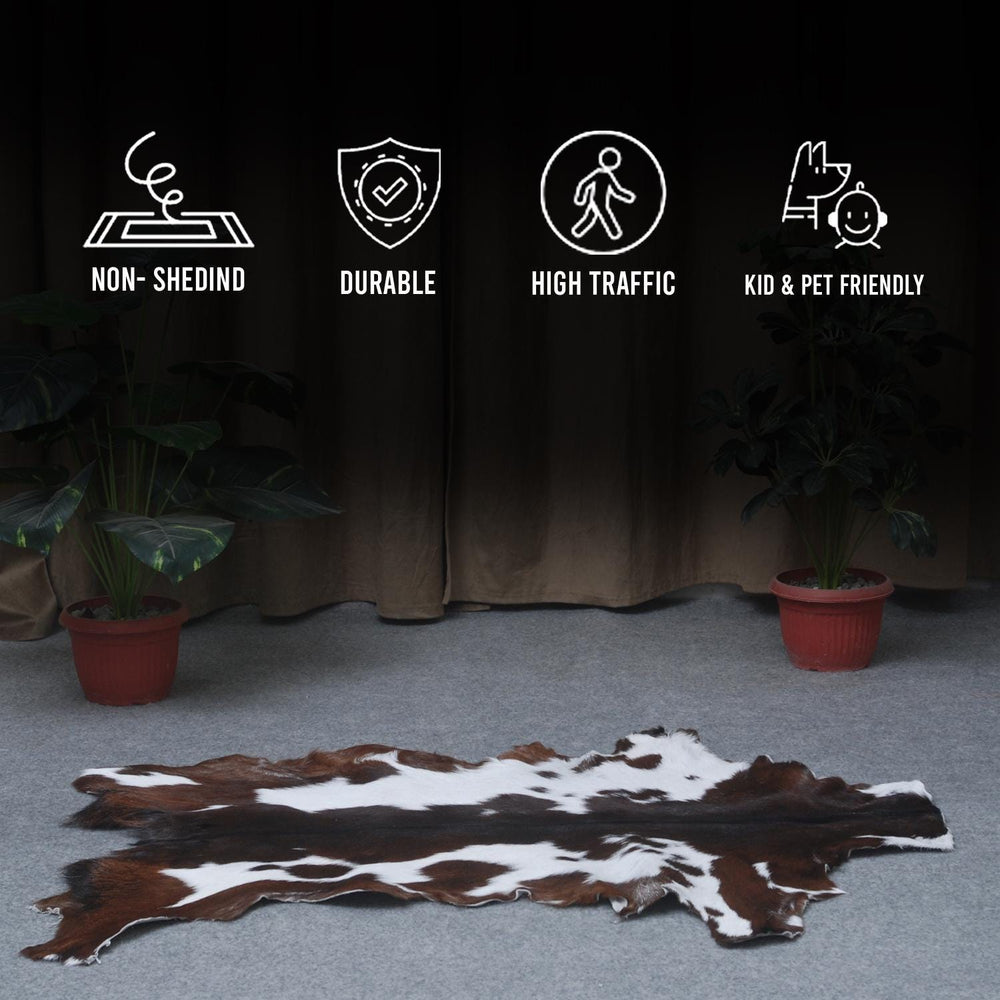Luxury Dark Brown & White Goat Skin Rug - Soft, Hypoallergenic & Non-Shedding - Non-Slip Backing, Eco-Friendly - Handmade Natural Beauty for Home - Celestial Leather Limited