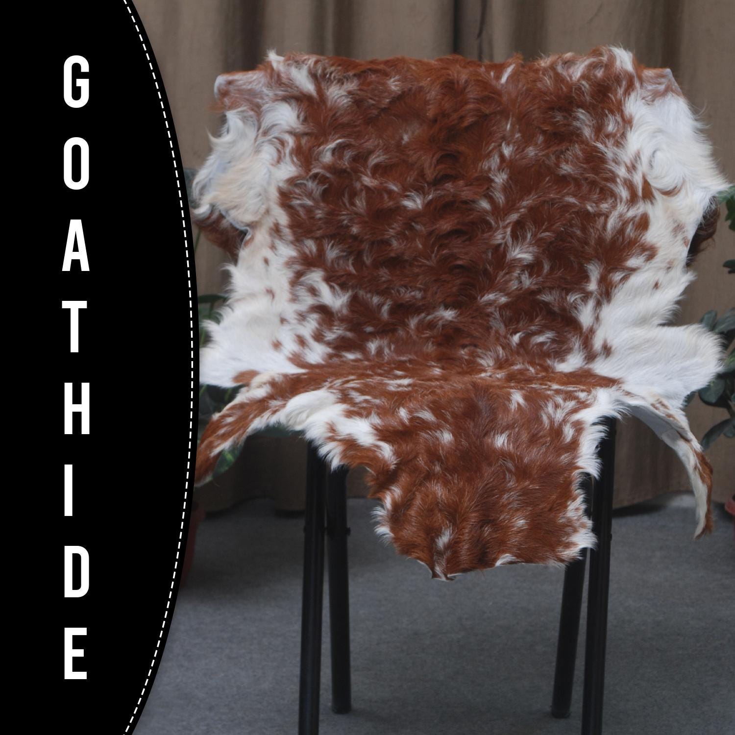 Luxury Brown and White Goat Hide Rug | Premium Hair-On Skin | Handpicked Unique Patterns | Sustainable and Eco-Friendly