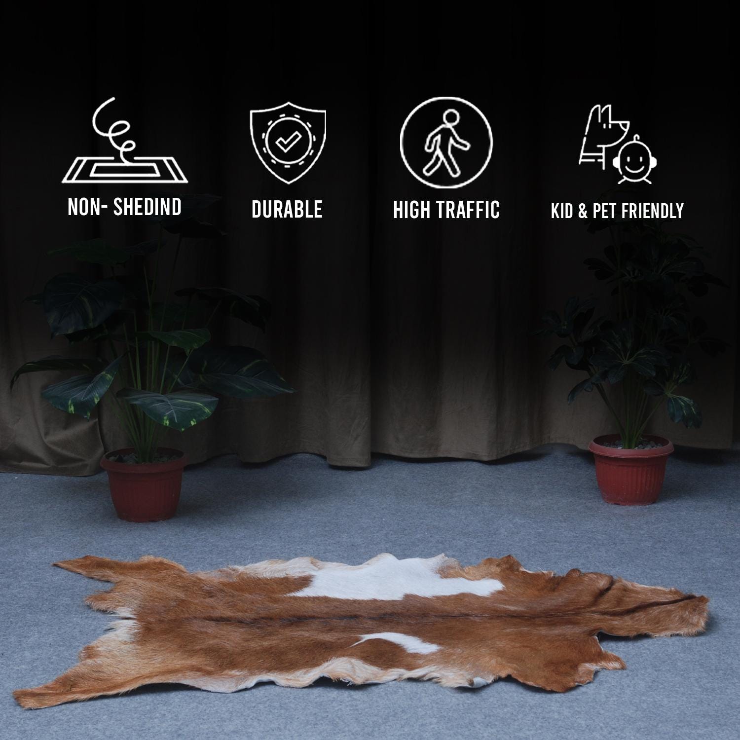 Luxurious Brown And White Goat Skin Rug - Handmade Pure Goat Skin Floor Rug with Unique Colour Variations - Celestial Leather Limited