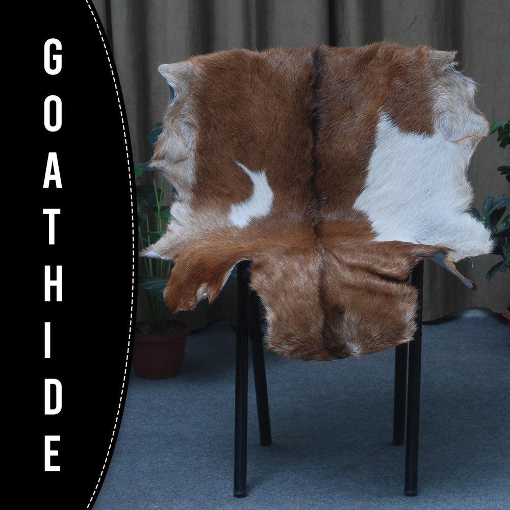 Luxurious Brown And White Goat Skin Rug - Handmade Pure Goat Skin Floor Rug with Unique Colour Variations - Celestial Leather Limited
