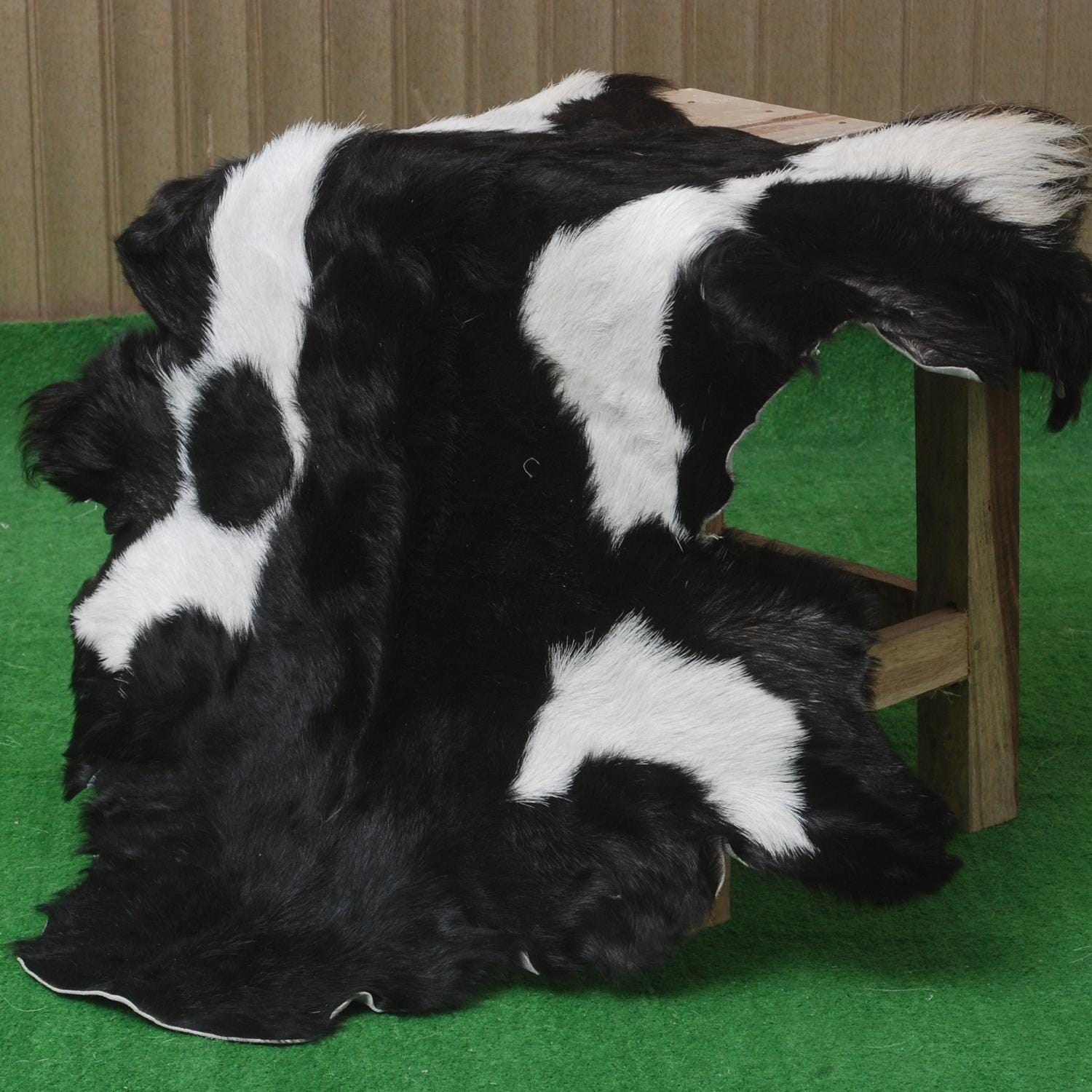 Luxury Black & White Goat Skin Rug - Handmade, Soft & Non-Shedding Goat Skin Floor Rug - Celestial Leather Limited