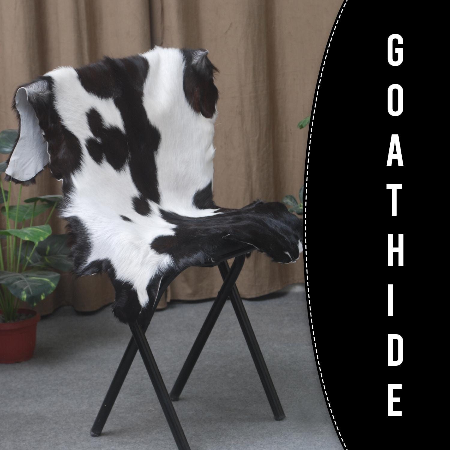 Luxury Black & White Goat Skin Rug with Non-Slip Backing - Hypoallergenic, Non-Shedding & Durable - Handmade Eco-Friendly Floor Rug - Celestial Leather Limited