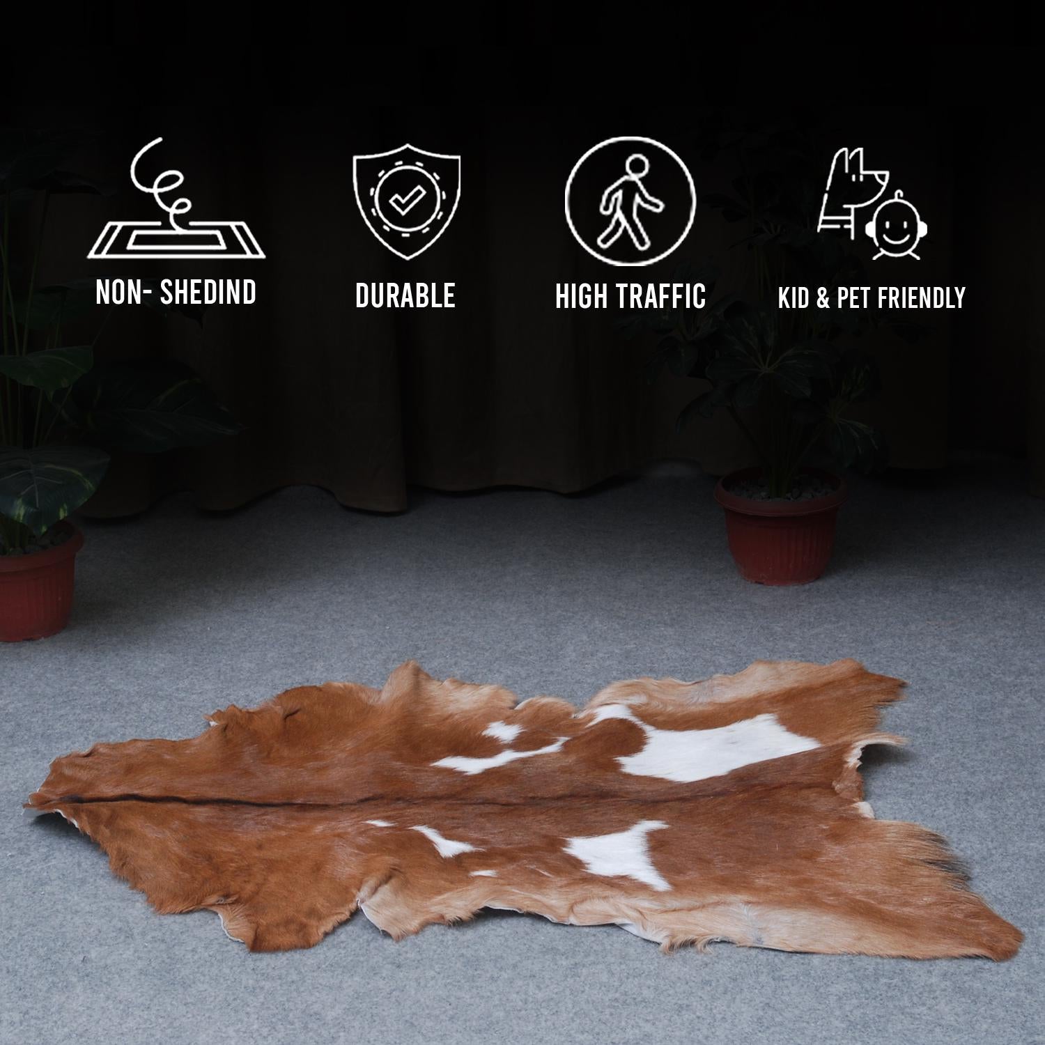 Luxury Handmade Brown & White Goat Skin Rug - Natural Soft Sustainable Floor Rug with Non-Slip Back - Unique Eco-Friendly Home Décor - Celestial Leather Limited