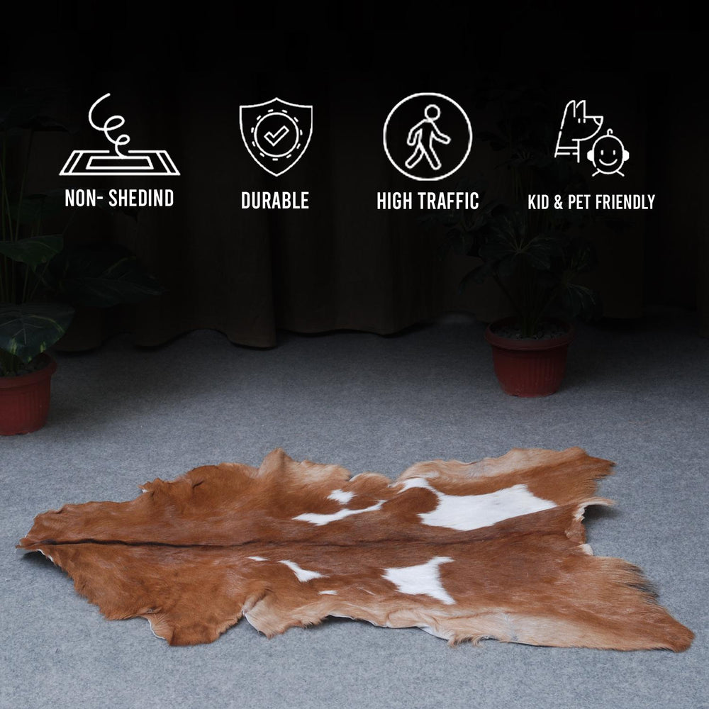 Luxury Handmade Brown & White Goat Skin Rug - Natural Soft Sustainable Floor Rug with Non-Slip Back - Unique Eco-Friendly Home Décor - Celestial Leather Limited