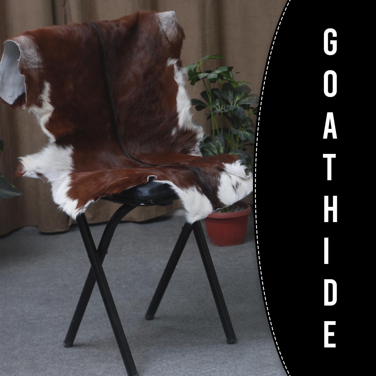 Luxury Handmade Dark Brown & White Goat Skin Rug - Soft, Kid & Pet-Friendly, Hypoallergenic, Non-Shedding, Sustainable, Eco-Friendly