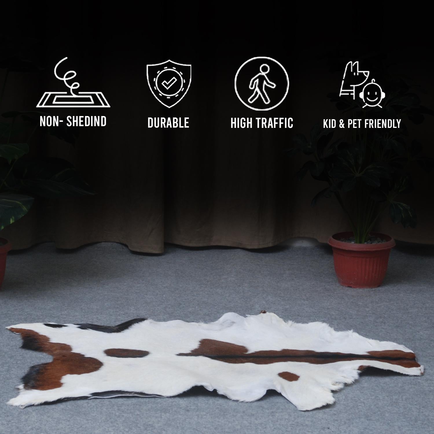 Luxury Handmade Dark Brown White Goat Skin Rug with Non-Slip Suede Backing - Eco-Friendly Natural Beauty for High-Traffic Areas - Celestial Leather Limited