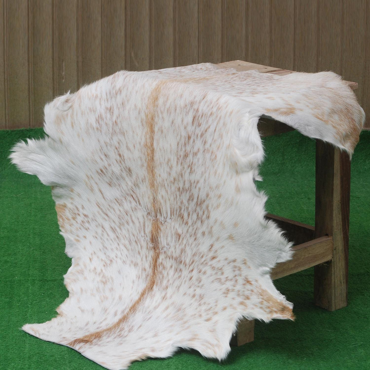 Luxurious Brown & White Goat Skin Rug - Handmade Pure Goat Skin Floor Rug - Unique Design - Hypoallergenic & Kid-Friendly - Non-Shedding - Celestial Leather Limited