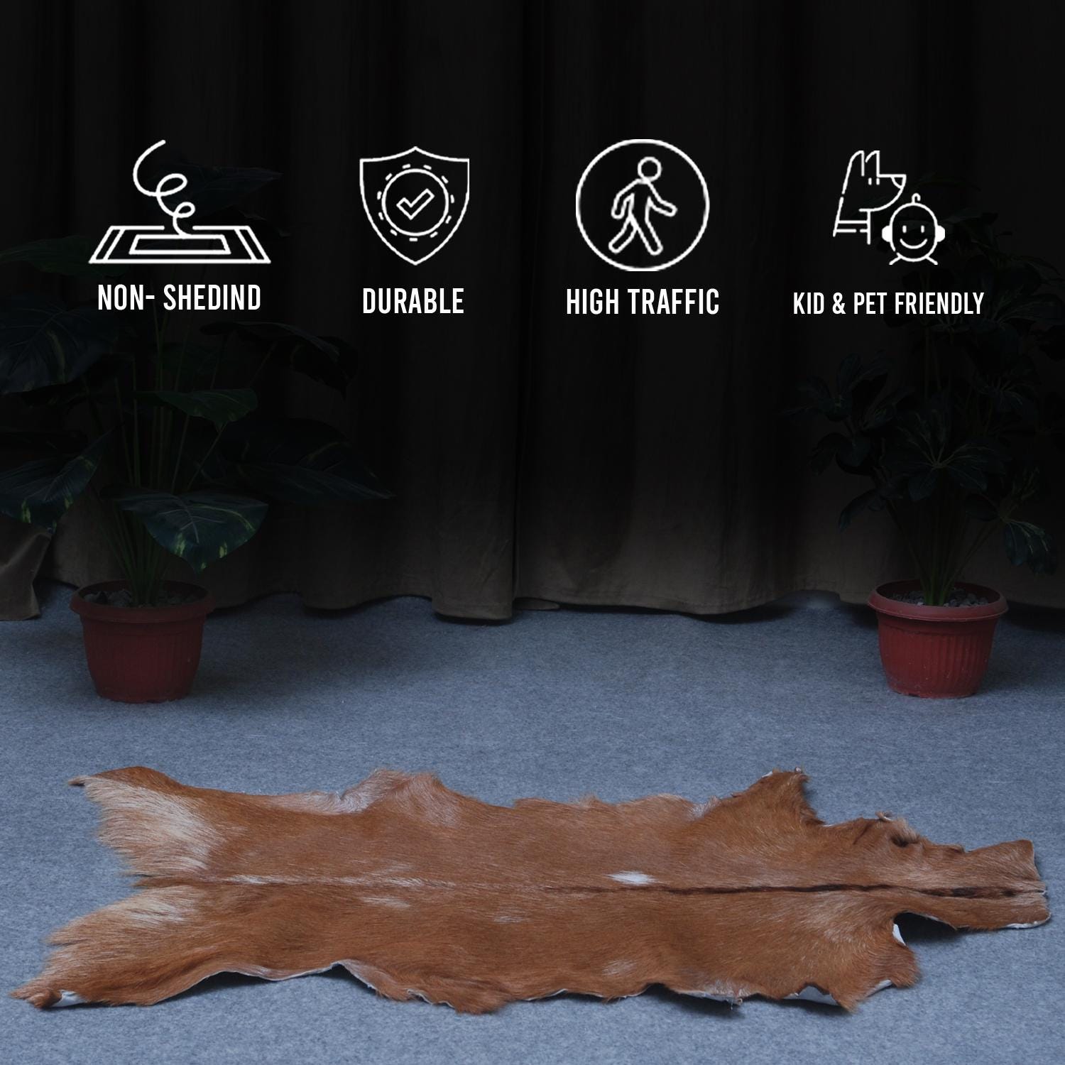 Luxuriously Soft Dark Brown & White Genuine Goat Fur Rug - Eco-Friendly, Non-Shedding, and Hypoallergenic - Unique Patterns - Handcrafted