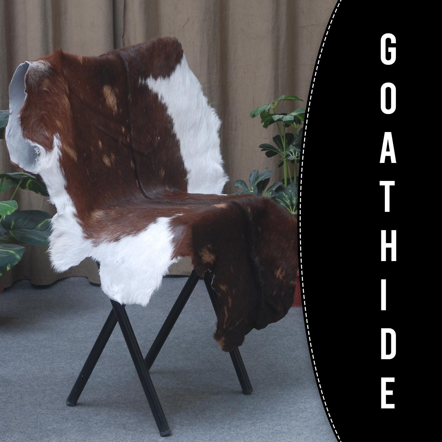 Luxurious Dark Brown & White Goat Skin Rug - Handmade Pure Goat Skin Floor Rugs for Stunning Natural Beauty & Eco-Friendly Charm