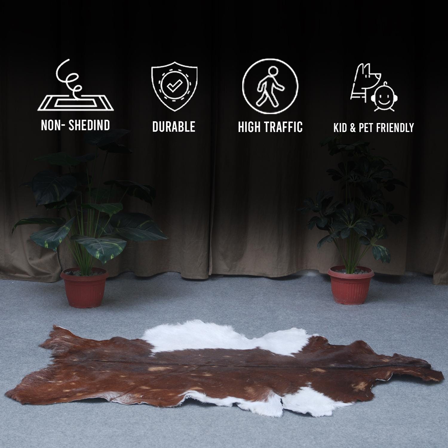 Luxurious Dark Brown & White Goat Skin Rug - Handmade Pure Goat Skin Floor Rugs for Stunning Natural Beauty & Eco-Friendly Charm