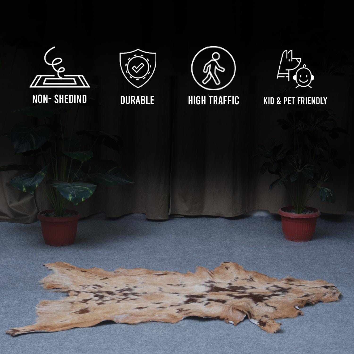 Luxury Dark Brown & White Goat Skin Rug - Handmade, Soft, Non-Shedding, Eco-Friendly, Unique Colour Variations, Hypoallergenic, Non-Slip Suede Back