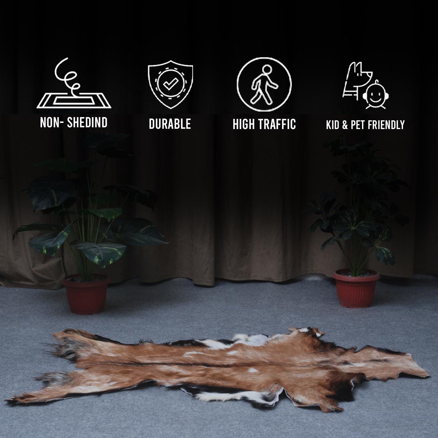 Luxurious Handmade Multicolour Goat Skin Rug - Soft, Kid & Pet Friendly, Hypoallergenic, Non-Shedding, Sustainable - Eco-Friendly