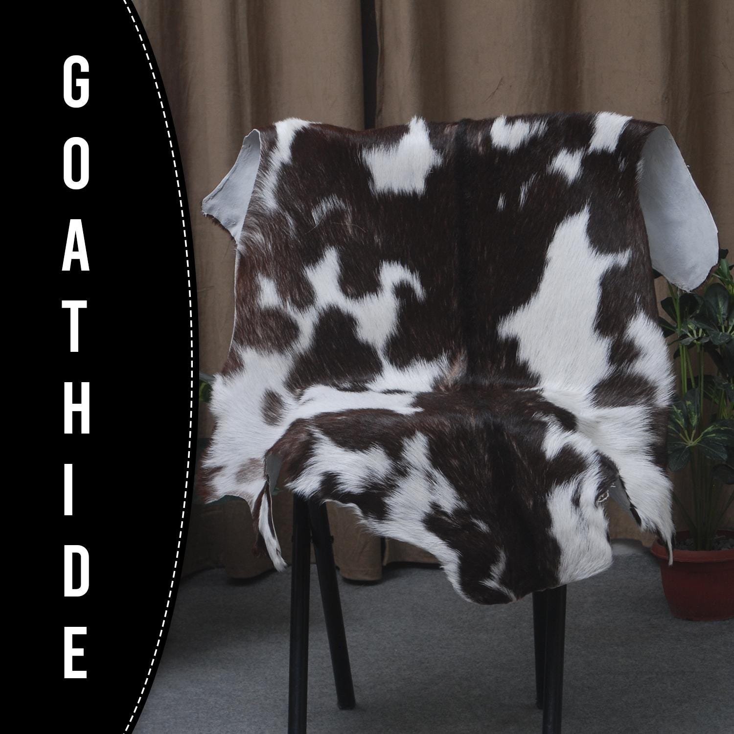 Luxurious Brown and White Goat Hide Rug - Premium Hair-On Rug with Unique Patterns and Non-Slip Suede Back - Sustainable and Eco-Friendly