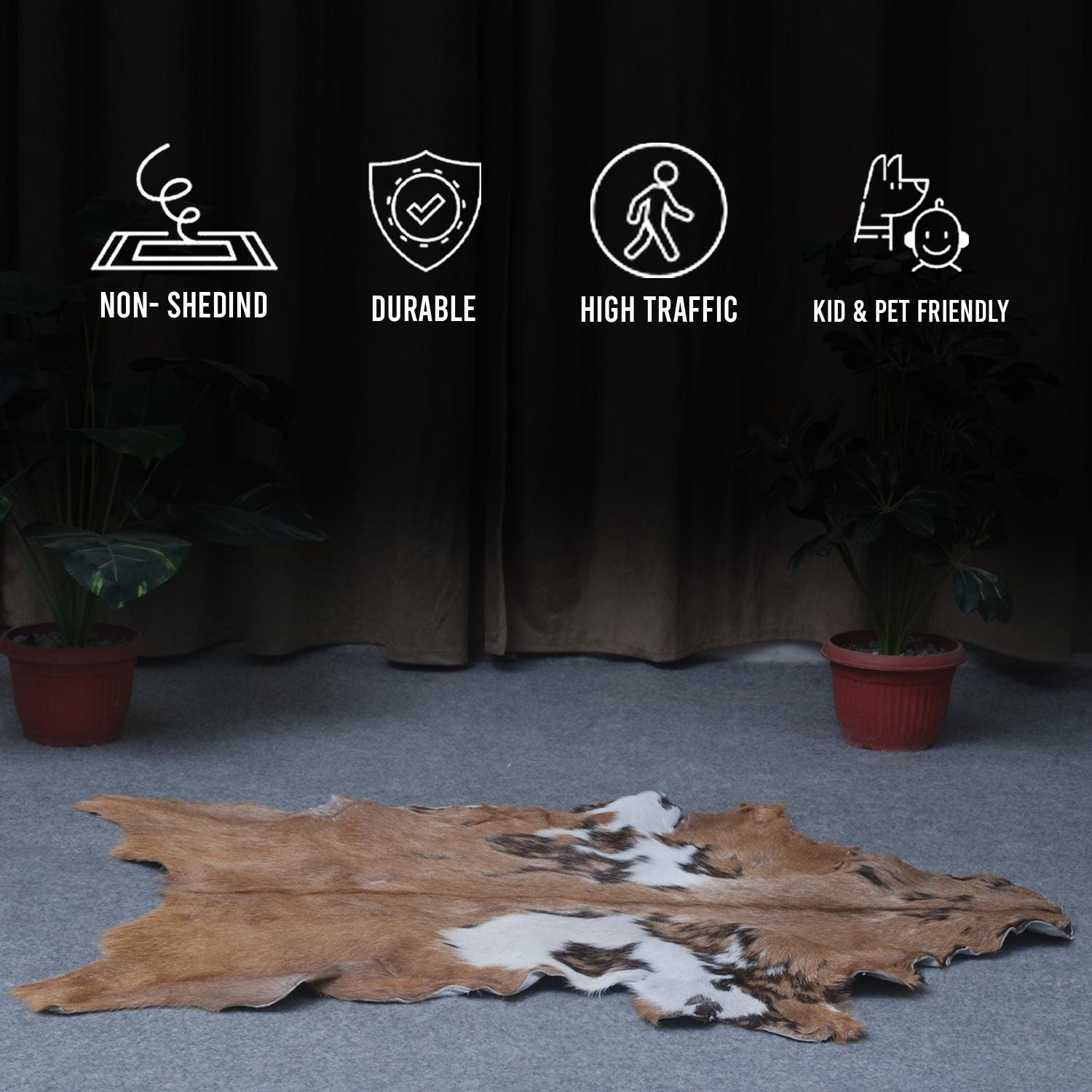 Luxurious Handmade Multicolour Goat Skin Rug - Soft, Kid & Pet-Friendly, Non-Shedding, Sustainable - Eco-Friendly - Unique Art Piece