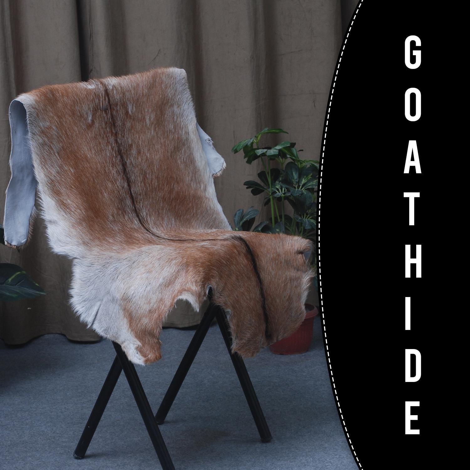 Luxurious Handpicked Brown & White Premium Goat Skin Rug - Eco-Friendly - Sustainable, Non-Slip Suede Back, Hypoallergenic - Timeless