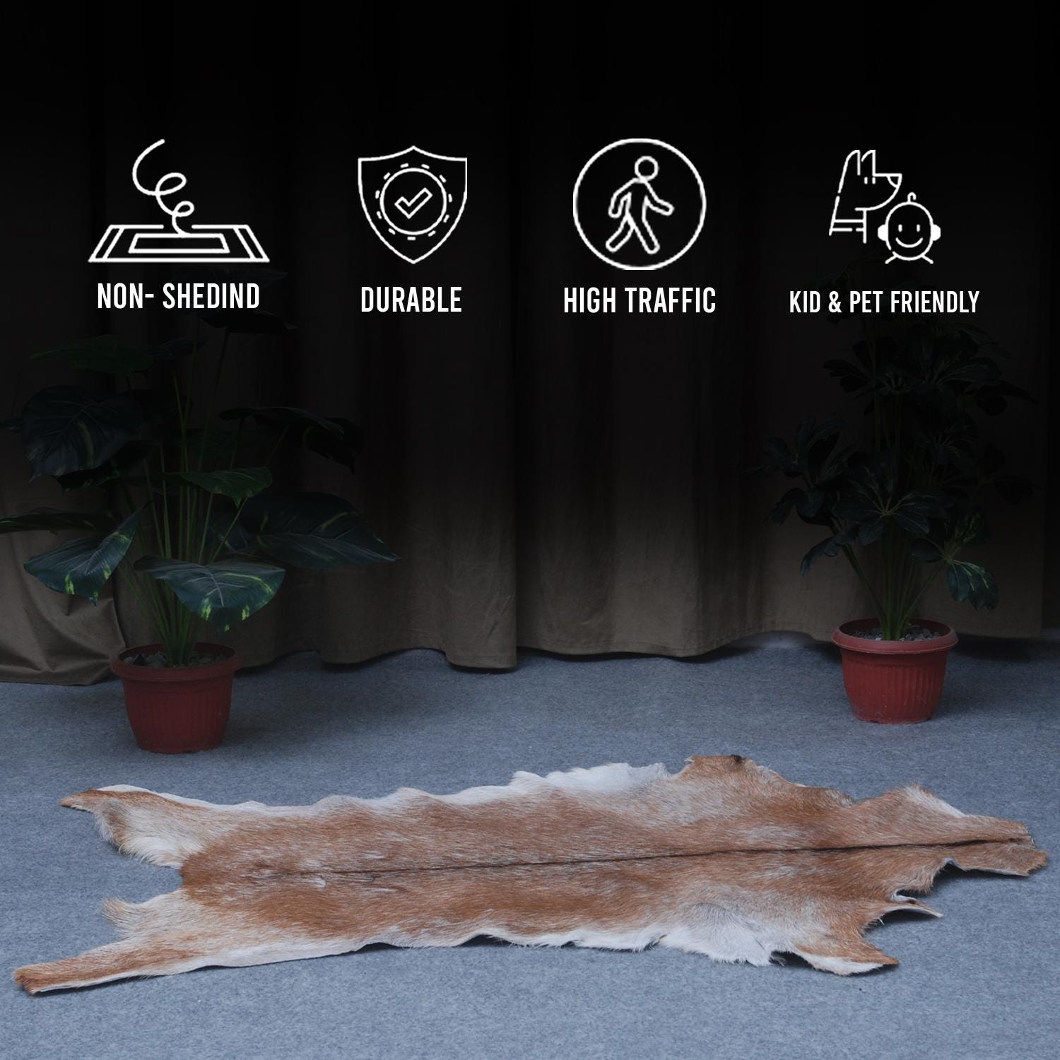 Luxurious Handpicked Brown & White Premium Goat Skin Rug - Eco-Friendly - Sustainable, Non-Slip Suede Back, Hypoallergenic - Timeless