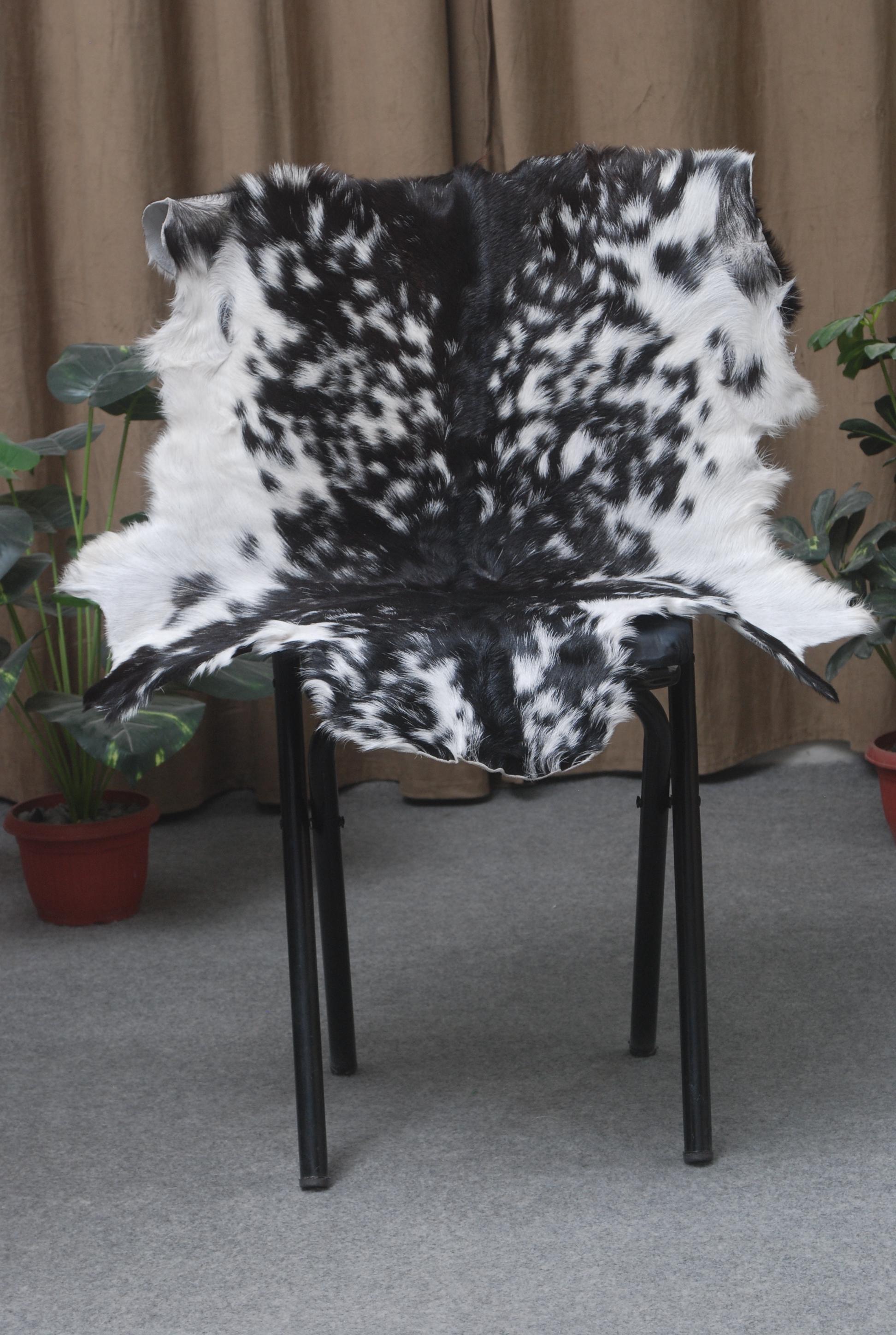 Modern Sophistication: Genuine Black and White Goat Skin Throw Rug for Home Decor - Non-Slippery Back, Hypoallergenic, and Unique Natural