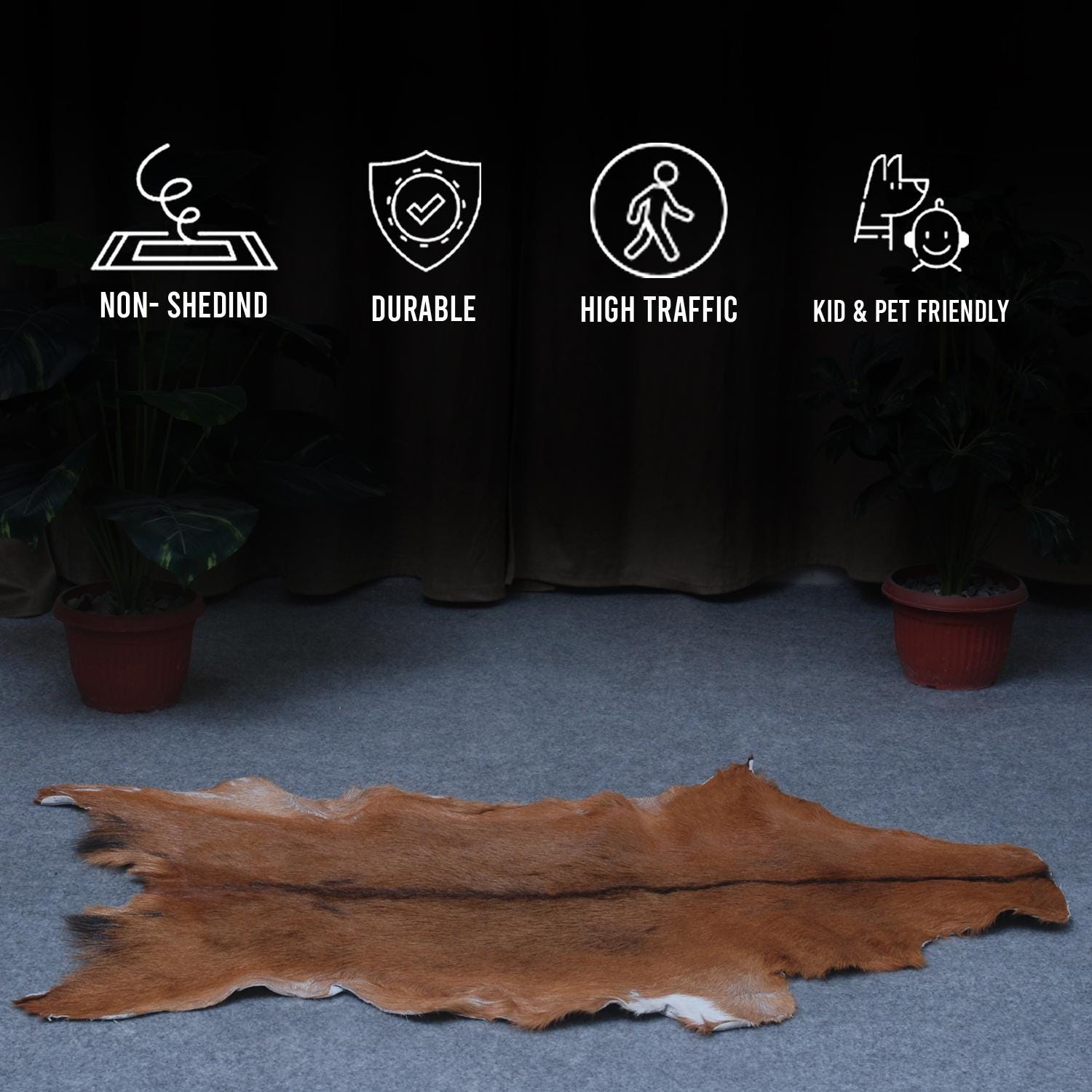 Premium Brown & White Goat Hide Rug - Luxury Hair-on Goatskin Rug, Sustainable - Eco-Friendly, Unique Patterns, Non-Slip Suede Back