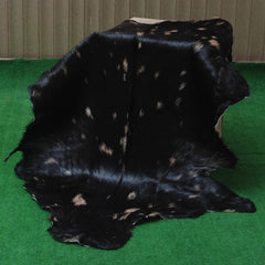 Luxury Black and Brown Goat Hide Rug - Premium Natural Hair-On Goat Skin Rug for Elegant Home Decor