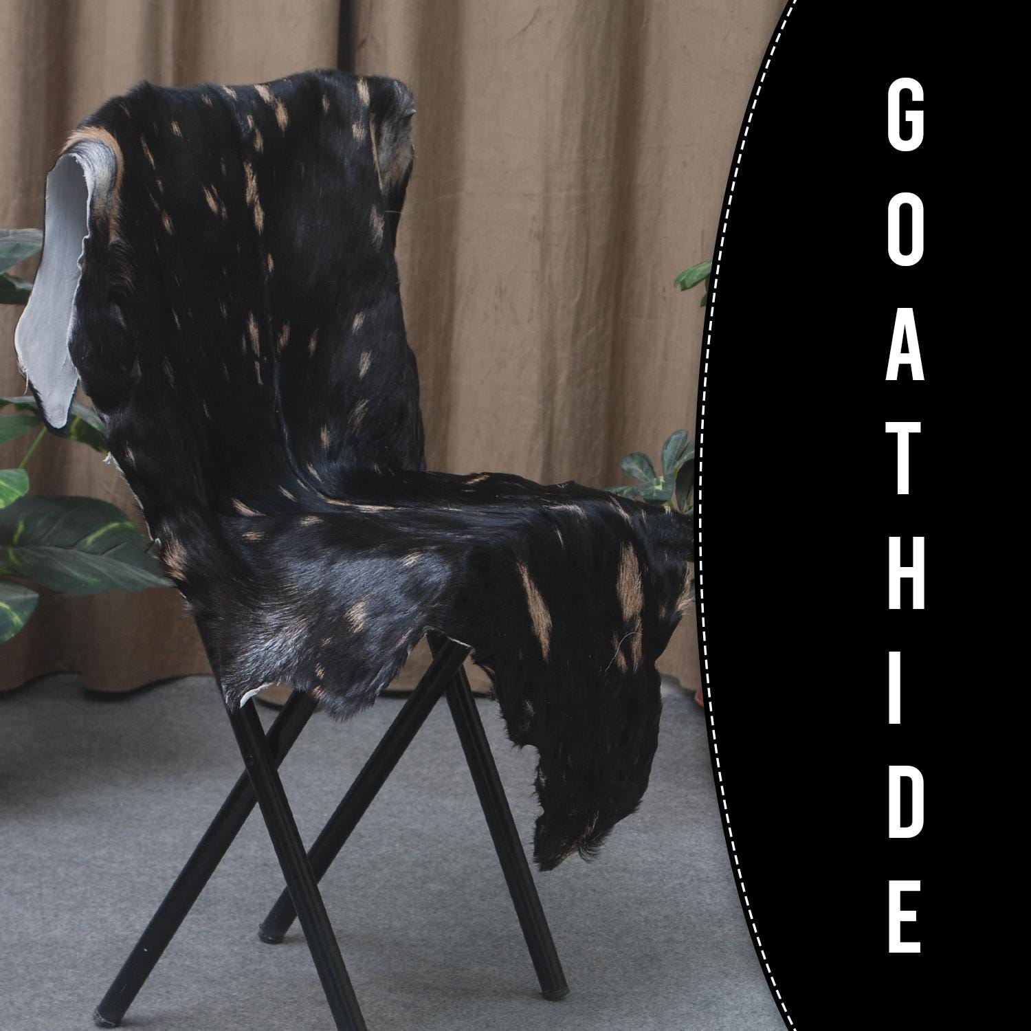 Luxury Black and Brown Goat Hide Rug - Premium Natural Hair-On Goat Skin Rug for Elegant Home Decor