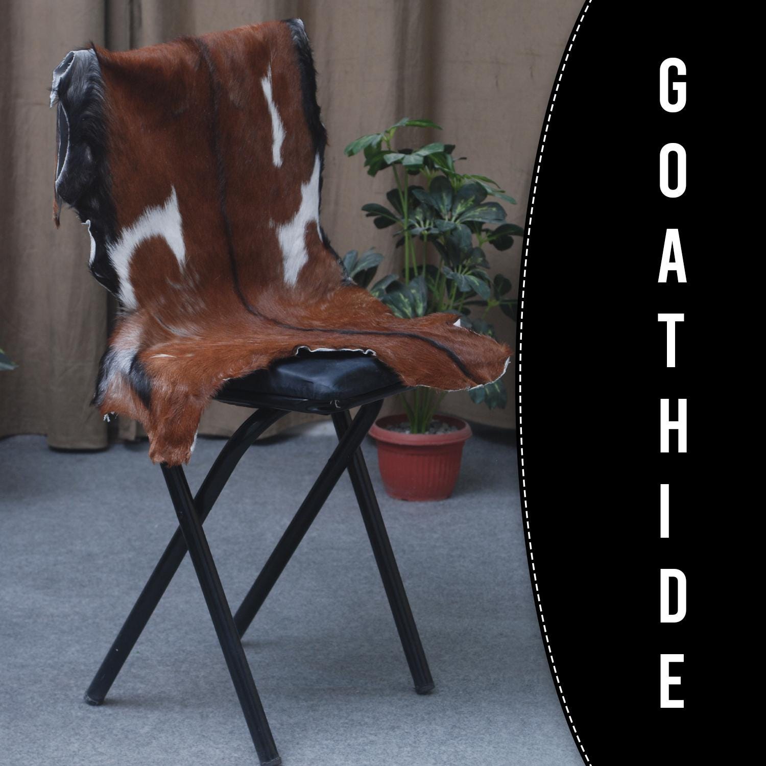 Luxurious Brown & White Goat Hide Rug - Premium Hair-On Skin Rug for Elegant Home Decor