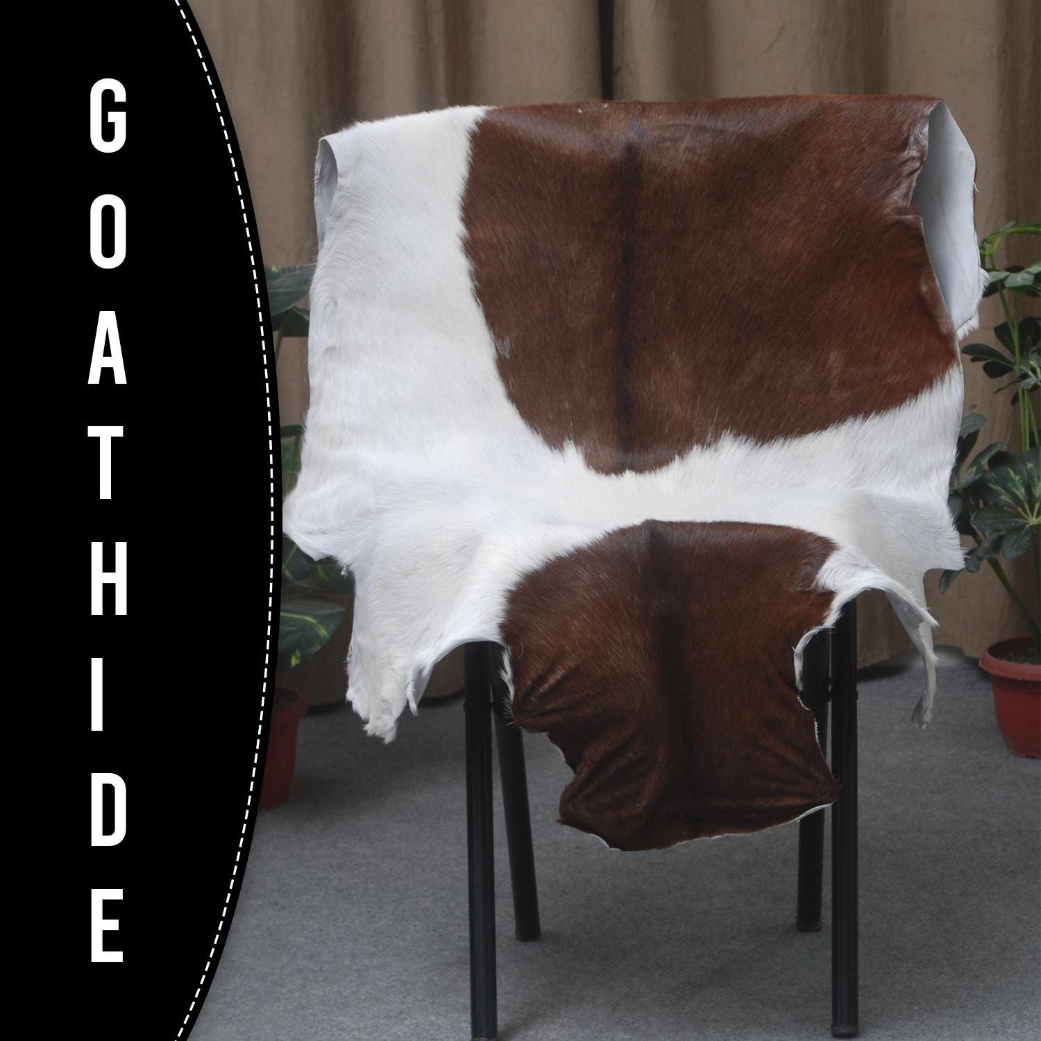 Luxurious Brown and White Goat Hide Rug - Premium Hair-On Goatskin Rug - Sustainable & Eco-Friendly - Handcrafted Elegance